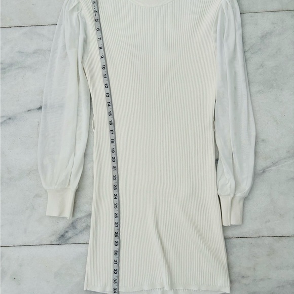 No Comment Dress Ivory Ribbed Knit Sheer Sleeve Women XL Ethereal Whimsical NWOT - Picture 4 of 8